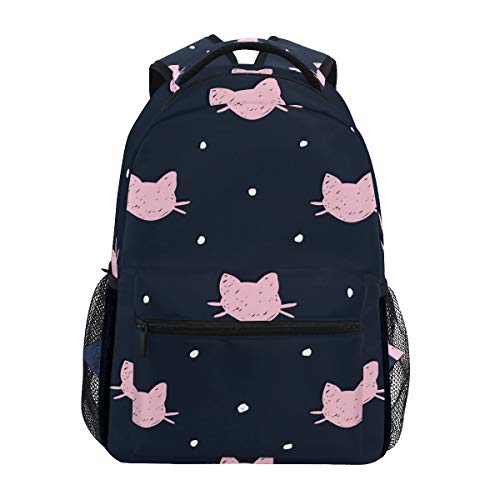 Mochila Escolar Azul Marino con Lunares de Gato Rosa para niños  niñas   Bolsa de Viaje
