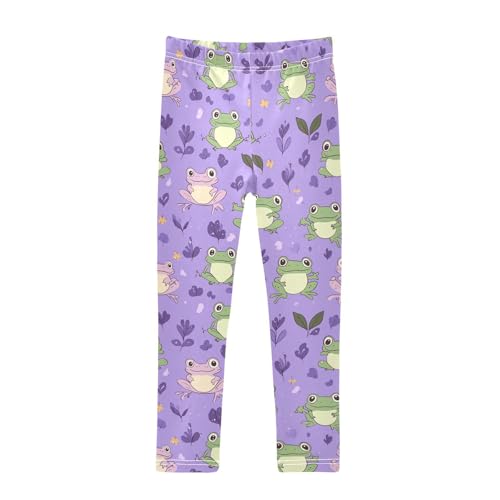 Happy Frogs Girls' Leggings Toddler Doodles Purple Kids Yoga Pants Dance Active Tights 7-8T