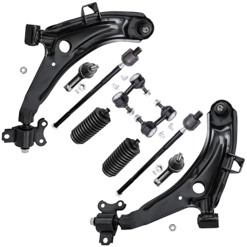 Image of Detroit Axle - 10pc Front End Suspension Kit for 1996-2000 Hyundai Elantra 1997-2001 Tiburon, 2 Lower Control Arms with Ball Joint 2 Sway Bars 4 Inner Outer Tie Rod Ends 2 Boots Replacement