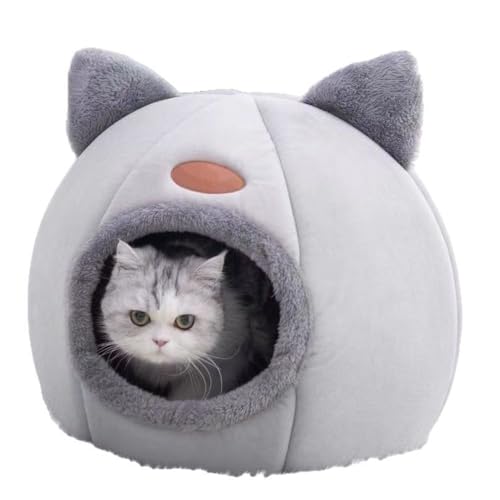 Deep Sleep Cat Nest, Durable Waterproof Pet Bed, Soft Plush Pussy Cave, Warm & Durable with Anti-Slip Bottom, Stability & Comfort for Indoor Cats (L Size, Gray)