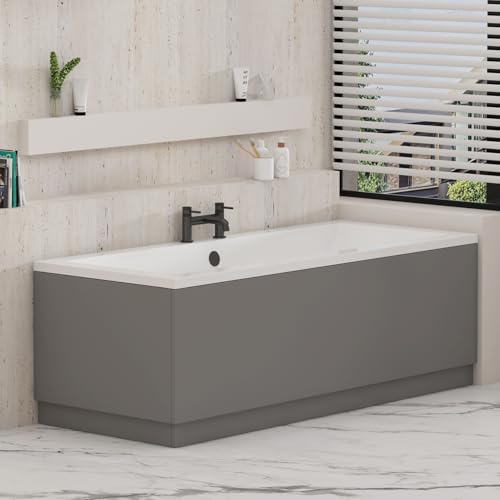1800mm, Wooden MDF Front Bath Panel Covering with Plinth, Indigo Grey Bathroom Panels for Bathtub, Water Resistant Panel for Straight Bathroom Baths and Soaking Tubs