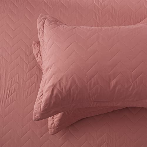 Nexhome King Size Quilt Set Lightweight Bedspreads Soft Microfiber Reversible Quilted Coverlet Old Rose Modern Style Polyline Pattern Bedding Set For All Season 3 Pieces (1 Quilt, 2 Pillow Shams) #TOP6