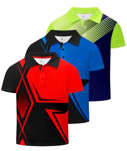 Little Beauty 3 Pack Boys Polo Shirts Casual Quick Dry Athletic Golf Shirt Active Short Sleeve Summer Tops for 6-16 Years