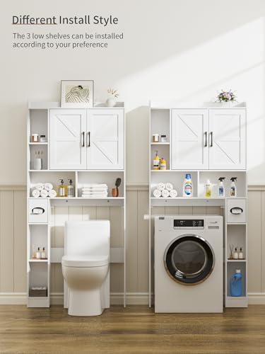 FiveWillowise Over Toilet Storage Unit, Bathroom Storage Cabinet with Barn Doors, Space Saving Over Toilet Shelf Unit with Adjustable Open Shelves - Cosy Home Interiors FiveWillowise Over Toilet Storage Unit, Bathroom Storage Cabinet with Barn Doors, Space Saving Over Toilet Shelf Unit with Adjustable Open Shelves - Image 3