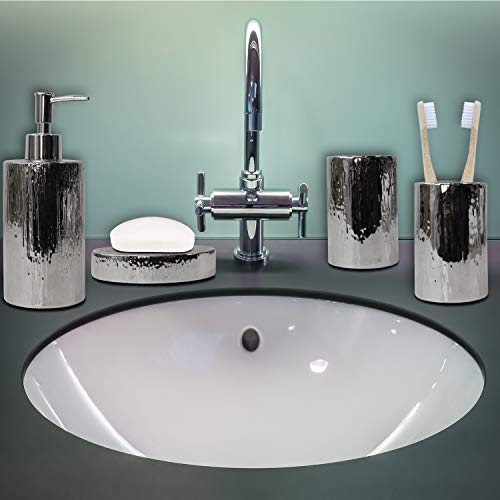 Blue Donuts Bathroom Accessories Set, Toothbrush Holder, Soap Dispenser, Silver, Ceramic, 4 Piece - Thumbnail 3