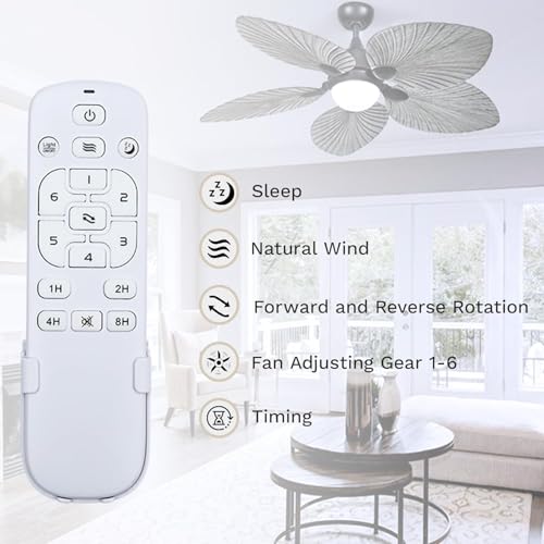 DWVO 52" Indoor Ceiling Fan with Light Kit & Remote - Tropical Palm Leaf Blades, Reversible Quiet DC Motor, 6-Speed Settings for Bedroom, Living Room, Dining Room