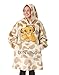 Produktbild Disney Der Konig der Lowen Tragbarer Decken-Hoodie fur Damen | Beigefarbener Kapuzenpullover fur Erwachsene mit Simba-Charakter-Stickerei und Tier-Allover-Print