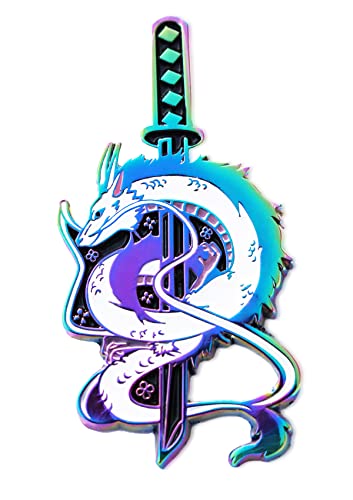 Haku Dragon Samurai Katana Ghibli Enamel Pin Japanese Fashion Accessory for Lapels, Multicolor, One Size