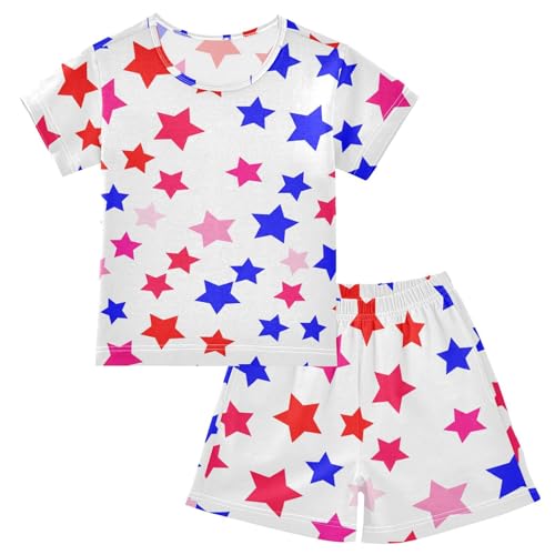 Star Blue Red Pajama Set Short Sleeve Nightwear Soft Clothes Set Summer Pajamas Cotton 5Y