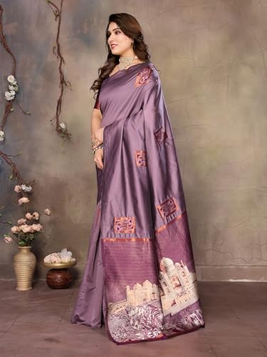 Image of Sidhidata Women's Kanjivaram Banarasi Soft Silk Saree With Unstitched Blouse Piece (Silk Box Flower)
