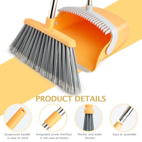 XXFLOWER Besen- und Kehrschaufel-Set, Kehrschaufel mit Besen-Kombination für Zuhause, schwere Staubbesen und Kehrschaufel, langer Griff, Kehrschaufel und Besen-Set für Küche, Büro, Tierhaare – Bild 7