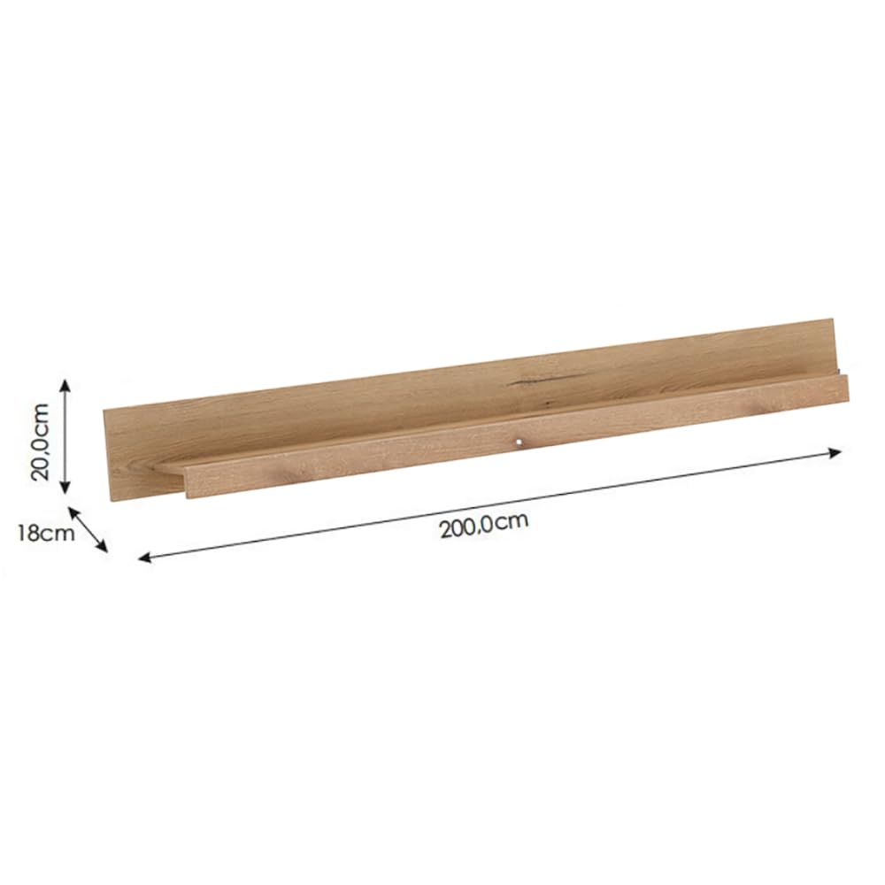 Lomadox Wandregal 200 cm breit Wandboard Hängeregal Regal in Eiche mit 1 Ablageboden
