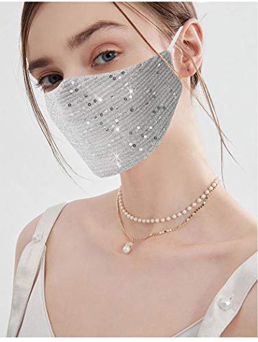Bling Face Mask for Women Girls Reusable Washable Sparkly Face Mask with Adjustable Earband Fashion Face Mask for Christmas Thanksgiving Masquerade Costumes