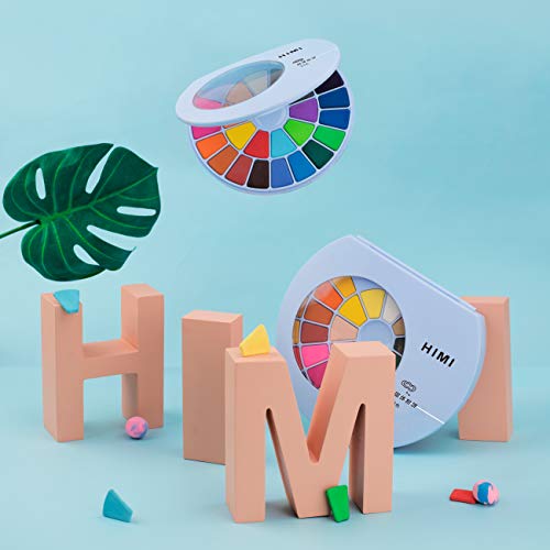 HIMI Solid Watercolor Paint,Durable and will not Easy Crack (38 Vivid Colors) with 1 Paint Brush, Water Colors Paint Easy to Blend Colors for Adult Beginners and Girls (Blue)