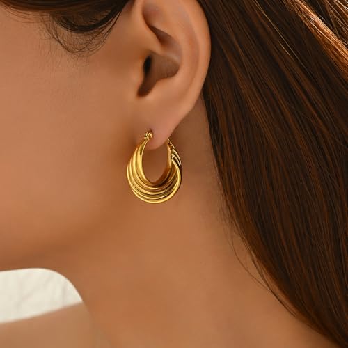Gold Chunky Hoop Earrings for Women 18K Gold Plated Oval Hoop Earrings Trendy Lightweight Irregular Large Hoops Earring2