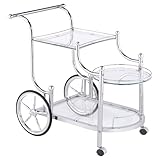 Wheeled Serving Cart with Finials Chrome and Clear