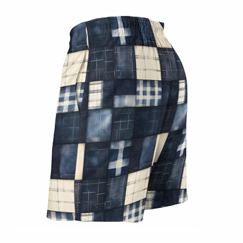 Retro Denim Plaid Print Mens Swim Trunks, Quick Dry Swim Shorts with Mesh Lining Swimwear Bathing Suits4