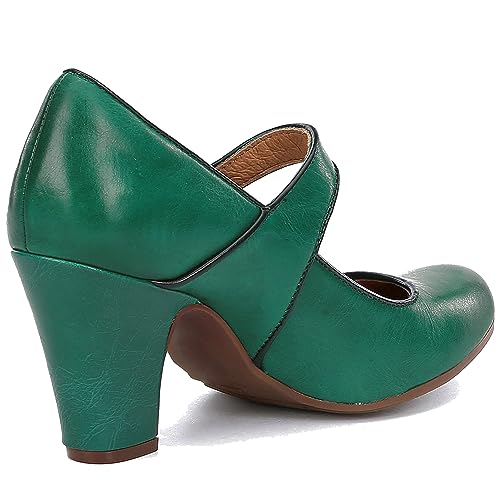 Image of SHODENSE Women Vintage Chunky High Heel Mary Jane Shoes Round Closed Toe Ankle Strap Dress Sandals 3 inch Block Heels Mary Jane Lolita Pumps Two-Toned Patchwork Buckle Office Lady Wedding Retro 4-11 M US