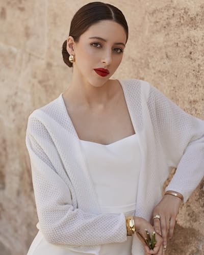 Elegant Wedding Cover Up, Bridal Wrap Shawl, Open Front Cardigan Bolero (WHITE)2