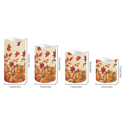 Image of Fall Maple Leaf Pumpkin Flickering Flameless Candles with Remote LED Pillar Candles Battery Operated with Timer Color Changing Electric Candles for Thanksgiving Day Home Kitchen Decor