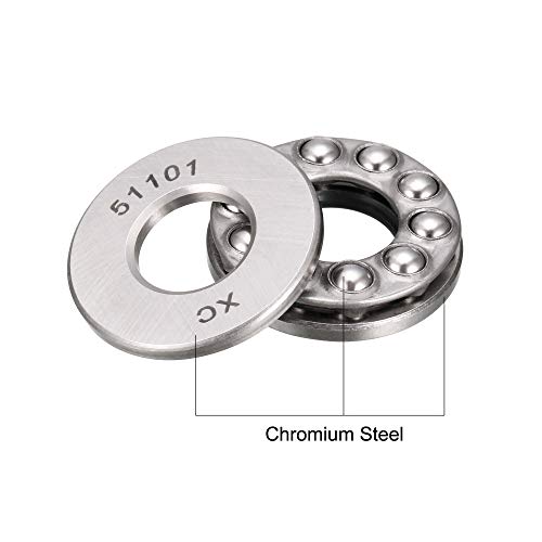 sourcing map 51101 Miniature Thrust Ball Bearing 12mm x 26mm x 9mm Chrome Steel with Washer 4pcs