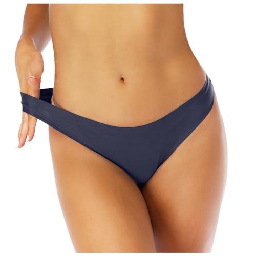 Genérico Tanga de seda helada sin costuras para mujer cómoda, azul marino, XL