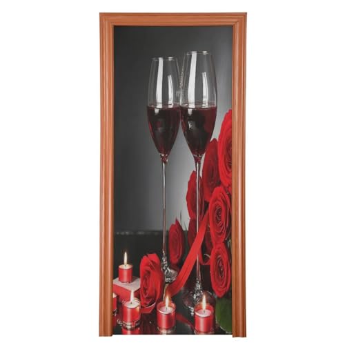 FLildon Red Rose Wine Valentine's Day Door Cover Decoration, Party Accessory Porch Decor for Festive Ornament Room Door Covers 32 x 79 Inch