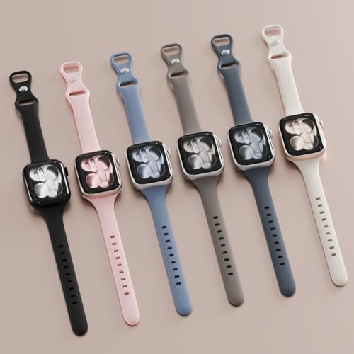 Image of 6 Pack Thin Slim Soft Silicone Bands Compatible with Apple Watch Women Men | 38mm 40mm 41mm 42mm 44mm 45mm 46mm 49mm, Waterproof Lightweight Strap for iWatch Series 11 /10 /9 /8 /7 /6 /5 /4 /3 /2 /1 SE Ultra