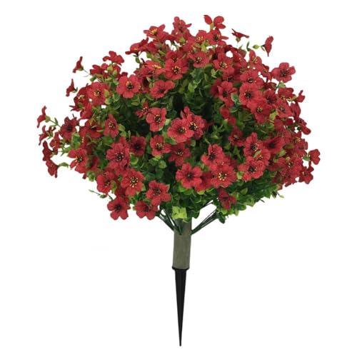 Árbol topiario artificial de boj con flores rojas, plantas artificiales de 24 pulgadas, vegetación al aire libre, suelo resistente con estaca, UV S