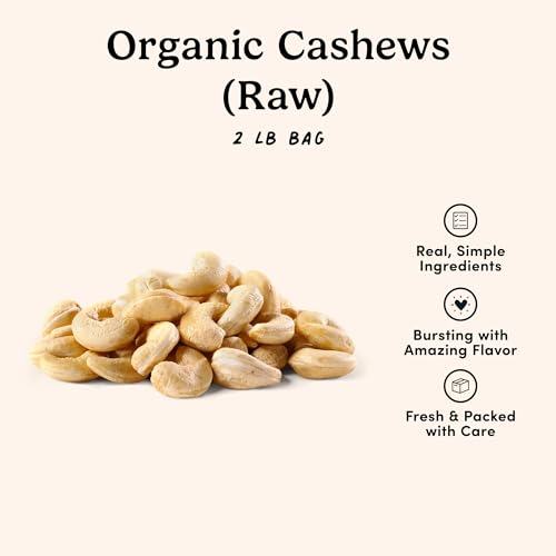 Image of Nuts com - Raw Organic Cashews - Healthy Snack for Adults & Kids, Creamy & Buttery Flavor, Good Source of Protein, Iron & Healthy Fats - Vegan, Raw, Gluten-Free & Kosher Pareve - 2 Pound Bag