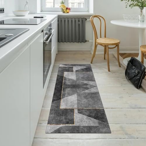Alfombra de pasillo gris contra resbalones lavable moderna 5