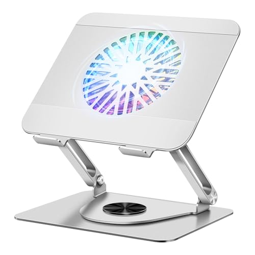 ICARE Soporte Portatil con Base Refrigeradora Portatil Magnético RGB, Giratorio 360°,Carga 10KG, Silencioso 18dB, Elevador para Portatil/Tablet de hasta 16',Plata