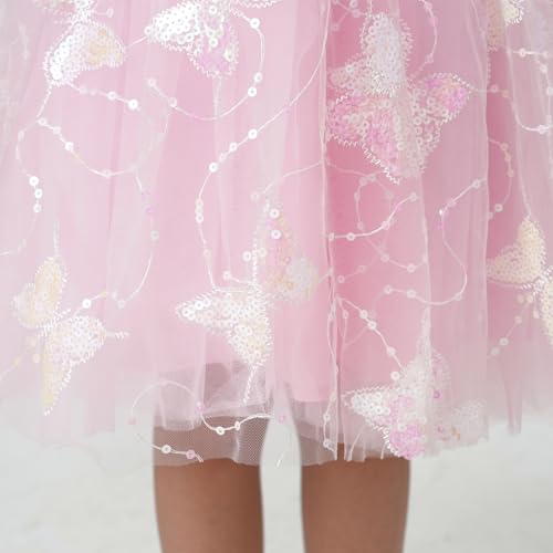 2Bunnies Girls Sparkly Sequin Butterfly Embellishment Puff Flutter Sleeve A-Line Tulle Party Dress4