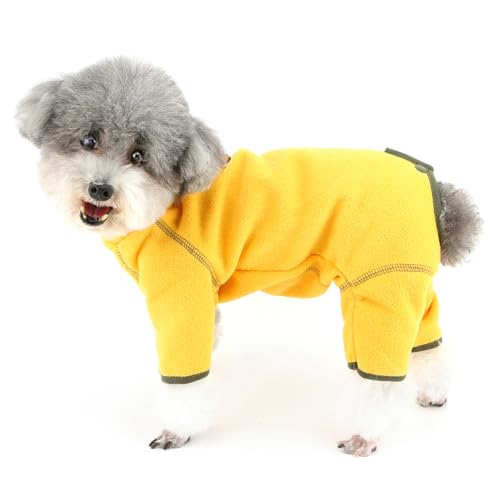 Zunea Fleece-Hundeanzug für kleine Hunde, Welpen, Bauch-Wundschutz nach Operationen, Pullover, Winter, warmer Schlafanzug, Langarm, Anti-Leck-Pyjama, kaltes Wetter, Chihuahua-Bekleidung, Gelb, Größe