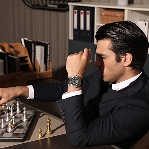 Image of TSAR BOMBA Mens Watches Luxury Tonneau Watches for Men Waterproof 50M Analog Watch Chronograph Calendar Date Men's Dress Business Work Watch Diver Large Square Face Wristwatch