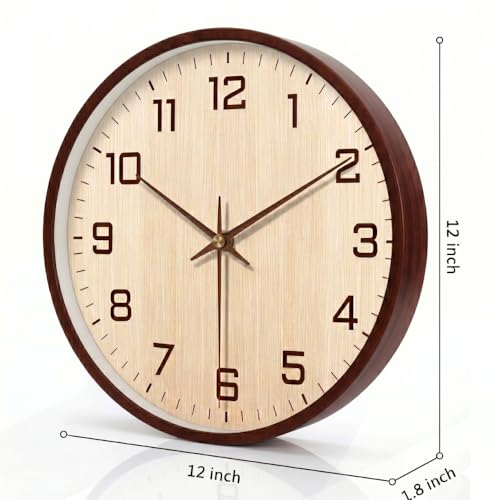 Image of STAR WORK Silent Non-Ticking Wall Clock 12 inch Inch Analog Clock & LCD Display | Calendar Date, Day, Temperature, Operated Decorative Clock for Living Room, Kitchen, Bedroom,Office (Cream Brown)