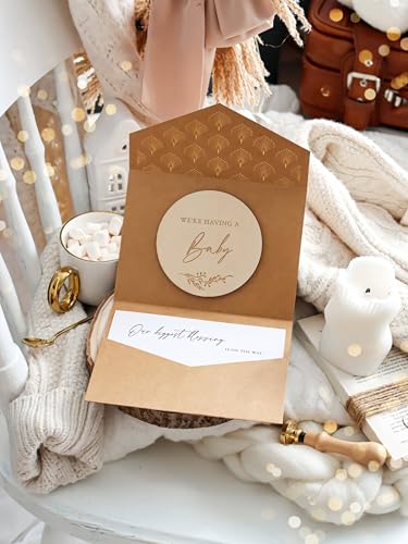 Image of Joli Coon Pregnancy announcement wooden card - We're having a baby with pocketfold envelope and seal sticker - Baby announcement
