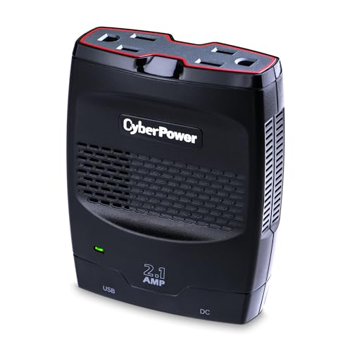 CyberPower CPS175SURC1 175W Mobile Power Inverter with 2.1A USB Charger - Slim Line Design, Black/Gray