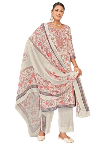 Image of Bitra Women's Cotton Satin Unstitched Salwar Suit Dress Material with Floral Print & Dupatta for Women | Salwar Kameez Fabric Set