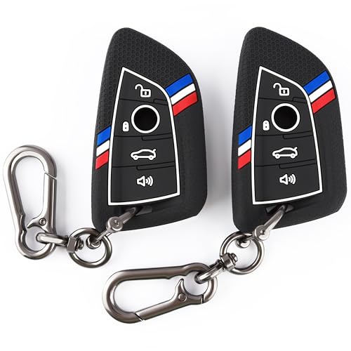 SUGOPADEN 2Pcs Key Fob Cover Compatible with BMW X1 X2 X3 X4 X5 X6 X7 2 3 4 5 6 7 8 Series M2 M3 M4 M5 M8 I4 Z4 2015-2026, Silicone, Black