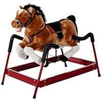 Qaba Durable Plush Toddlers Spring Rocking Horse, Bouncing Rocker Toy with Realistic Sounds