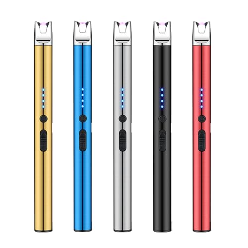 WIYETY Stabfeuerzeug Lichtbogen Feuerzeug Elektrisch: 5 Stück Elektronisches Feuerzeug, Metall Stabfeuerzeug Lichtbogen USB Aufladbar für Küche,...