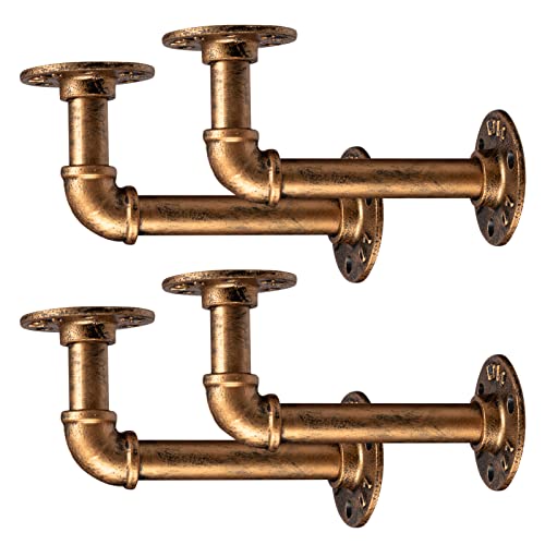 BEJOY 4 piezas de soportes de estante resistentes para estantes, soporte de tubo de hierro industrial de 17 cm, soporte de estantería de tubo de hierro vintage para montaje en pared, color bronce