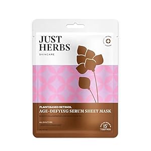 Just Herbs Sheet Mask Glowing Skin Serum Masks, 20g (Plant Based Retinol)