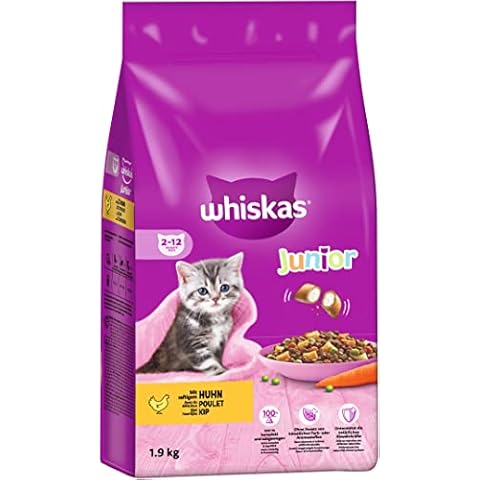 Whiskas Junior Katzentrockenfutter mit Huhn, 6 Beutel, 6x1,9kg - Trockenfutter für heranwachsende Katzen, kleine Kibbles für Kätzchen Cover