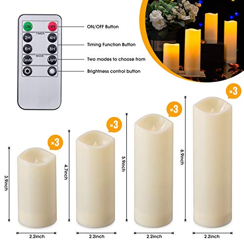 Image of Enpornk Waterproof Flickering Flameless Candles, Set of 12 Battery Operated Candles (D2.2'' x H4''5''6''7 inch), Outdoor Indoor Candles with 10-Key Timer Remote, Long Lasting