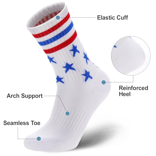 Image of Ultrafun 5 Pairs Striped Crew Socks Cotton Cushioned Athletic Sports Running Socks for Men Women Teens