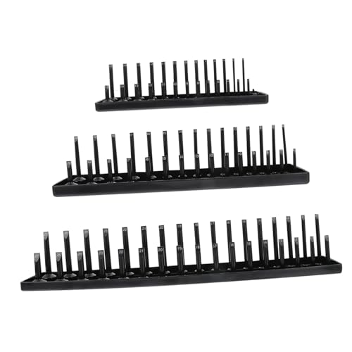KALLORY 3Pcs Metric Socket Storage Tray Heavy Duty Organizer for Deep Sockets Measurement Labels for Garage Workbench Storage