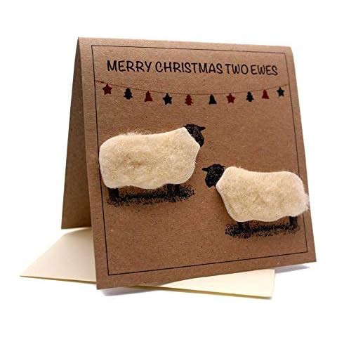 Sheep (Merry Christmas Two EWES) Greeting Christmas Card (Blank Inside) Cover