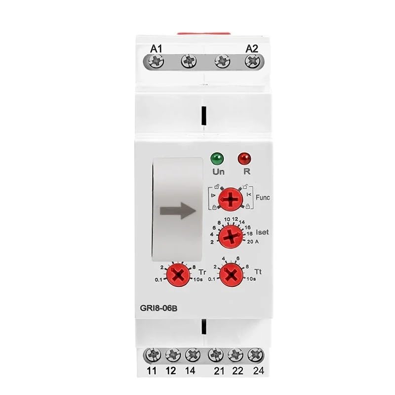 GRI8-06 DC Current Sensor Relay 18mm Width 2CO 8A AC/DC Testing 24V-240V Wide Range(GRI8-06B ACDCCurrent)